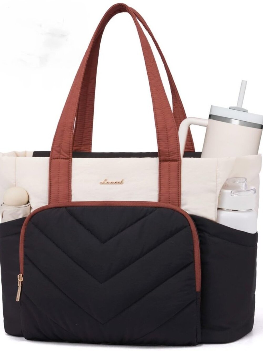 Puffer Tote Bag for Women, V-Quilted Puffy Teacher Tote Nurse Bag, Large
